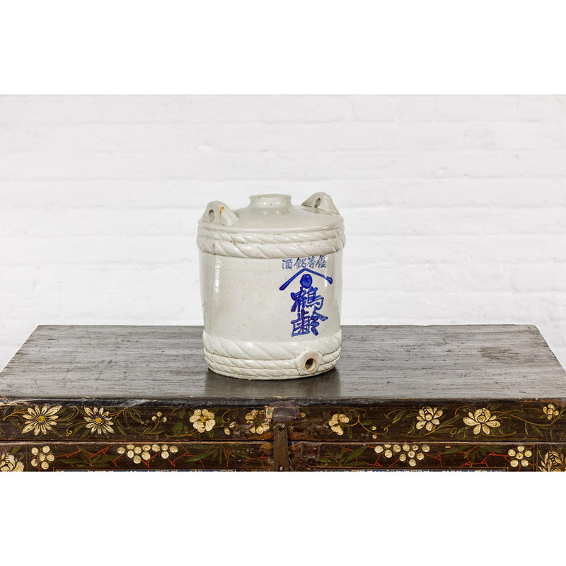 Meiji Period 19th Century Barrel Shaped Sake Jar with Calligraphy-YN1636-11. Asian & Chinese Furniture, Art, Antiques, Vintage Home Décor for sale at FEA Home