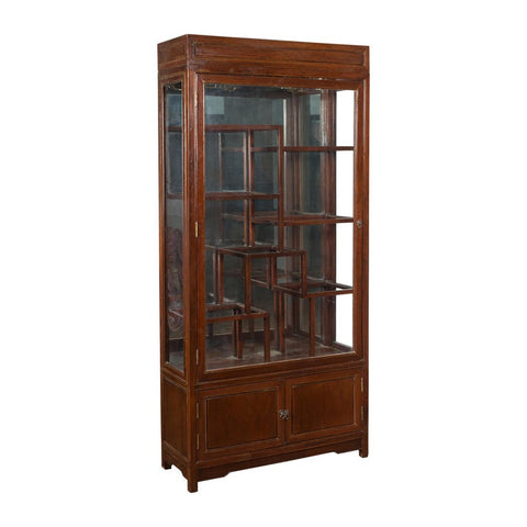 Qing Dynasty Style Retrofitted Vitrine Cabinet with Mirrors and Spot Lights-YN1739-1-Shop-Vintage-and-Antique-Furniture-NY-FEA Home