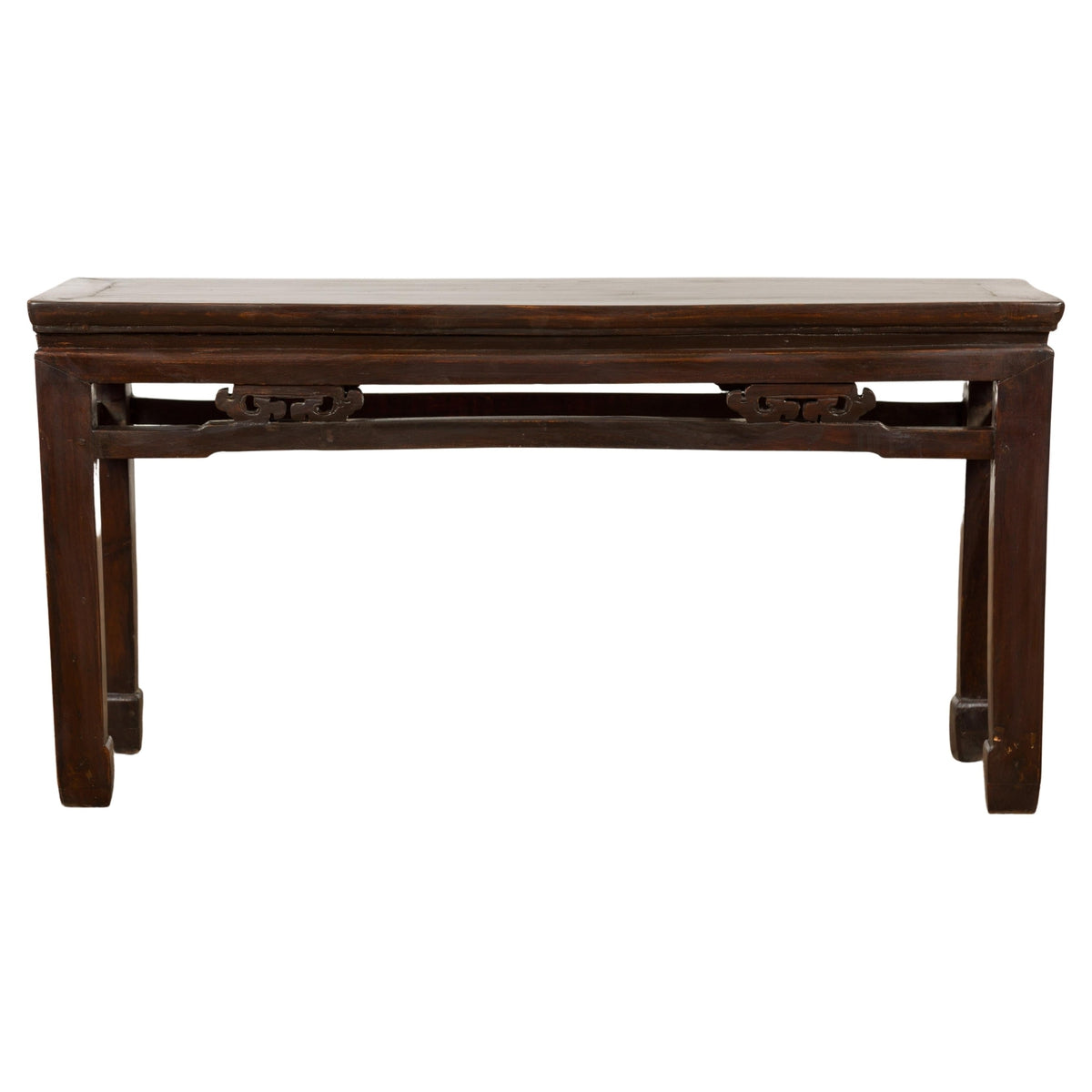 Antique Small Narrow Table with Rubbed Brown Patina and Carved Apron-1. Asian & Chinese Furniture, Art, Antiques, Vintage Home Décor for sale at FEA Home