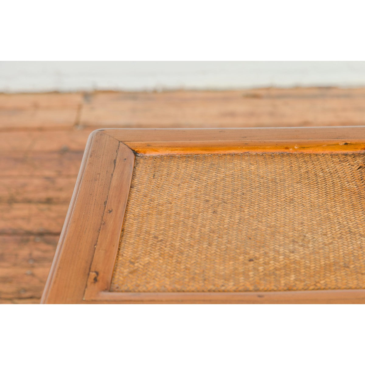 Antique Small Square Side Table with Rattan Insert and Humpback Stretcher-12. Asian &amp; Chinese Furniture, Art, Antiques, Vintage Home Décor for sale at FEA Home