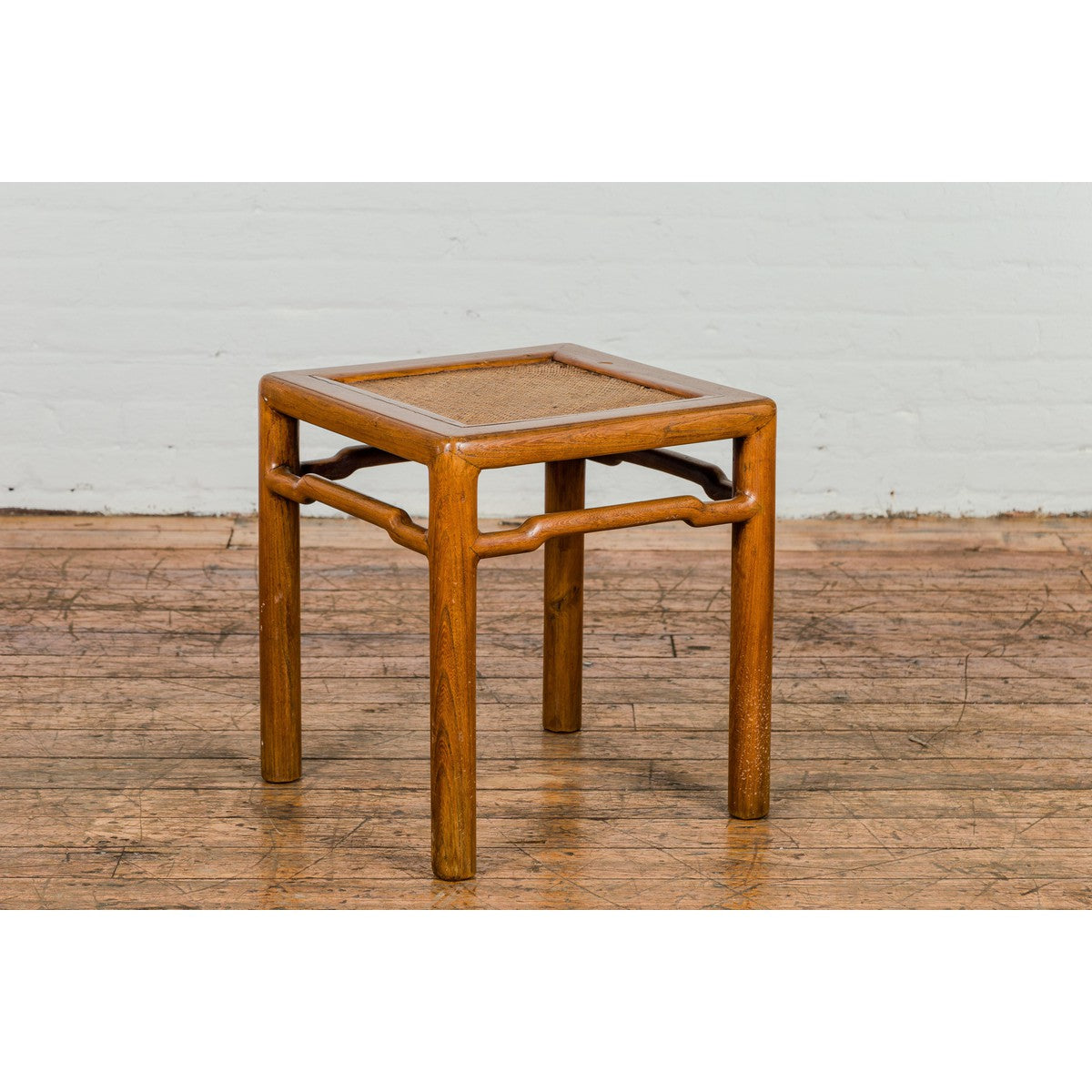 Antique Small Square Side Table with Rattan Insert and Humpback Stretcher-14. Asian &amp; Chinese Furniture, Art, Antiques, Vintage Home Décor for sale at FEA Home