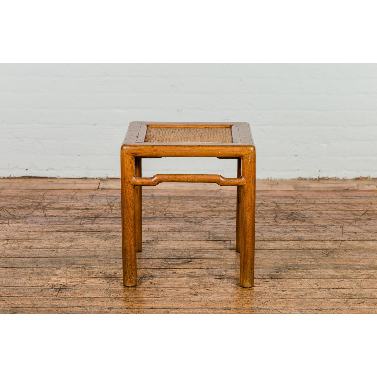 Antique Small Square Side Table with Rattan Insert and Humpback Stretcher-16. Asian &amp; Chinese Furniture, Art, Antiques, Vintage Home Décor for sale at FEA Home