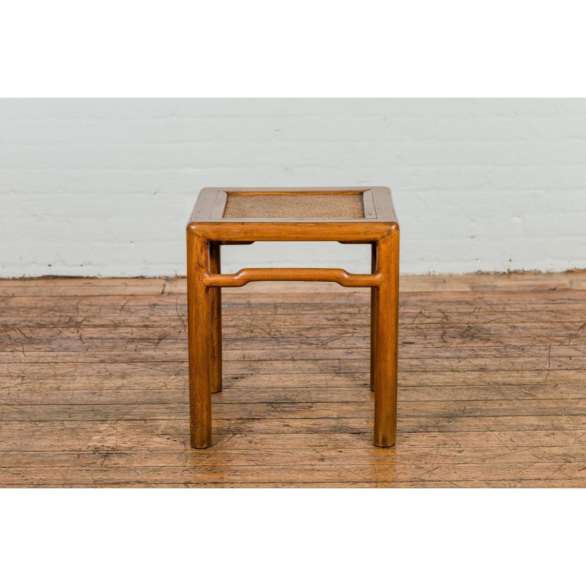 Antique Small Square Side Table with Rattan Insert and Humpback Stretcher-17. Asian &amp; Chinese Furniture, Art, Antiques, Vintage Home Décor for sale at FEA Home
