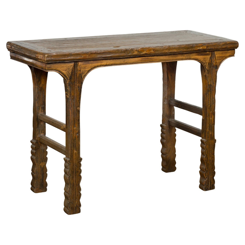 19th Century Antique Console Table with Textured Legs-YN1986-1. Asian & Chinese Furniture, Art, Antiques, Vintage Home Décor for sale at FEA Home