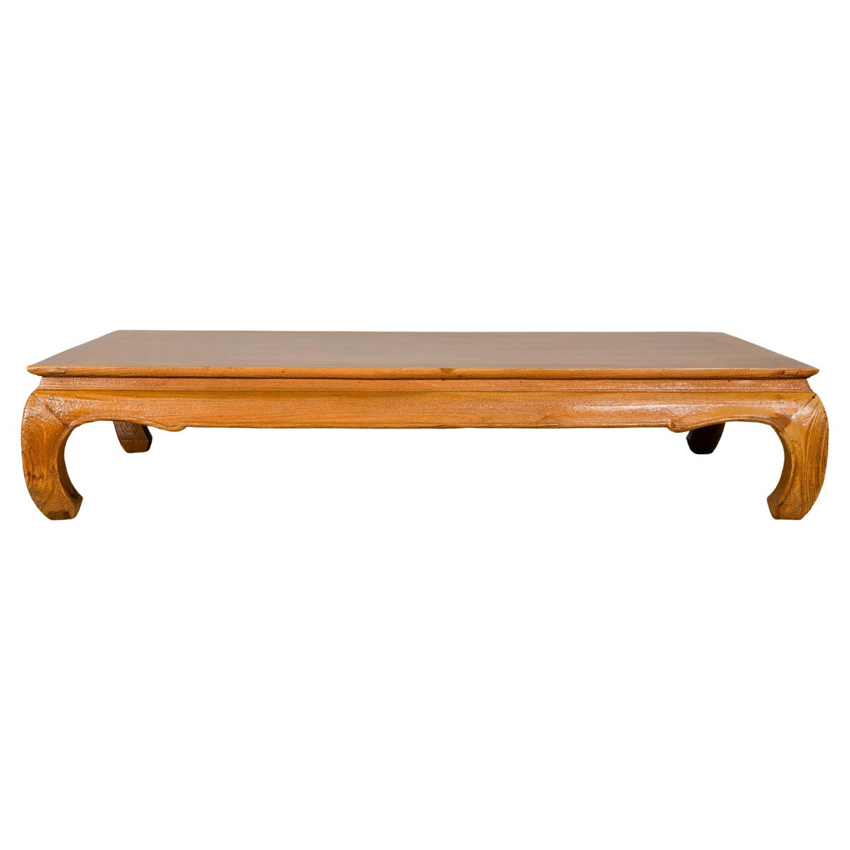Large Light Brown Teak Vintage Coffee Table with Carved Chow Legs-1. Asian & Chinese Furniture, Art, Antiques, Vintage Home Décor for sale at FEA Home