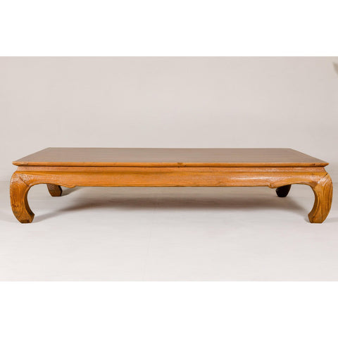 Large Light Brown Teak Vintage Coffee Table with Carved Chow Legs-YN1994-11. Asian & Chinese Furniture, Art, Antiques, Vintage Home Décor for sale at FEA Home