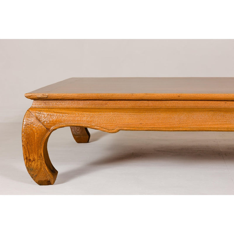 Large Light Brown Teak Vintage Coffee Table with Carved Chow Legs-YN1994-12. Asian & Chinese Furniture, Art, Antiques, Vintage Home Décor for sale at FEA Home