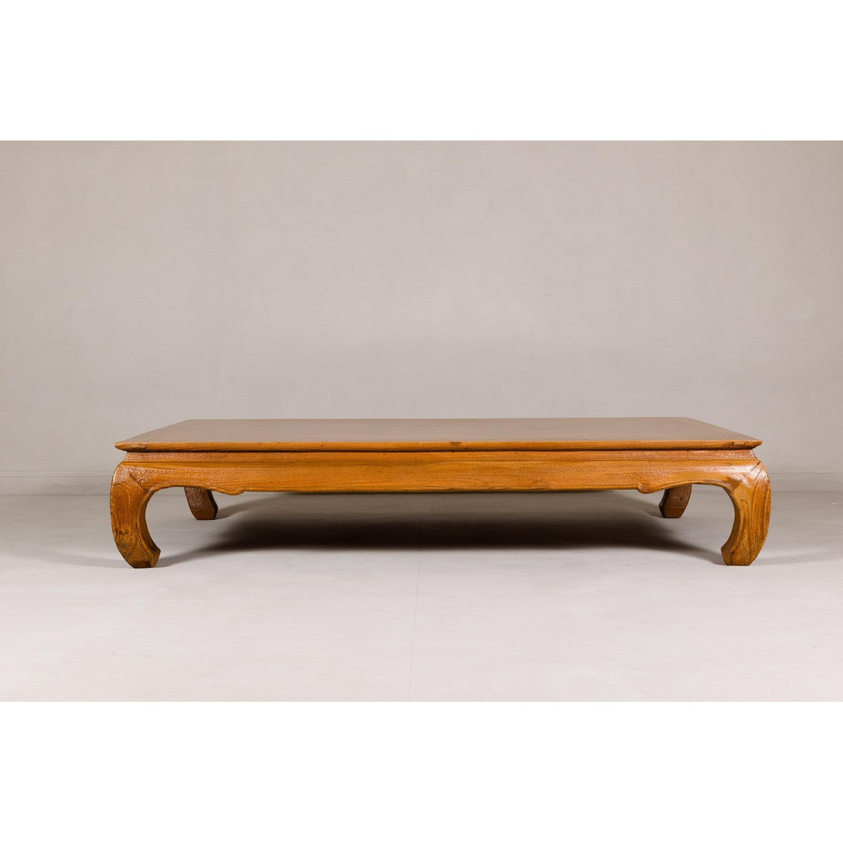 Large Light Brown Teak Vintage Coffee Table with Carved Chow Legs-2. Asian & Chinese Furniture, Art, Antiques, Vintage Home Décor for sale at FEA Home