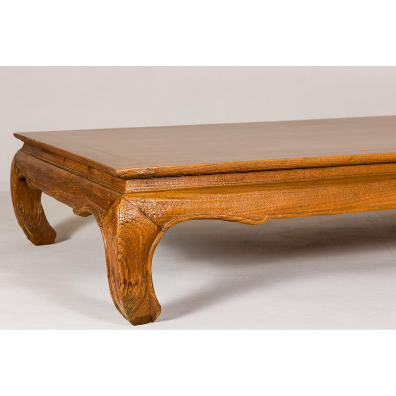 Large Light Brown Teak Vintage Coffee Table with Carved Chow Legs-YN1994-5. Asian & Chinese Furniture, Art, Antiques, Vintage Home Décor for sale at FEA Home