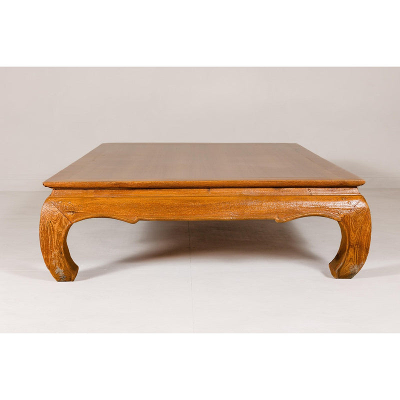 Large Light Brown Teak Vintage Coffee Table with Carved Chow Legs-YN1994-6. Asian & Chinese Furniture, Art, Antiques, Vintage Home Décor for sale at FEA Home