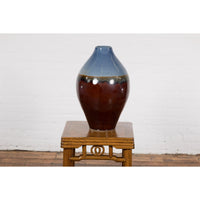Contemporary Ceramic Vase with Blue & Brown Glaze