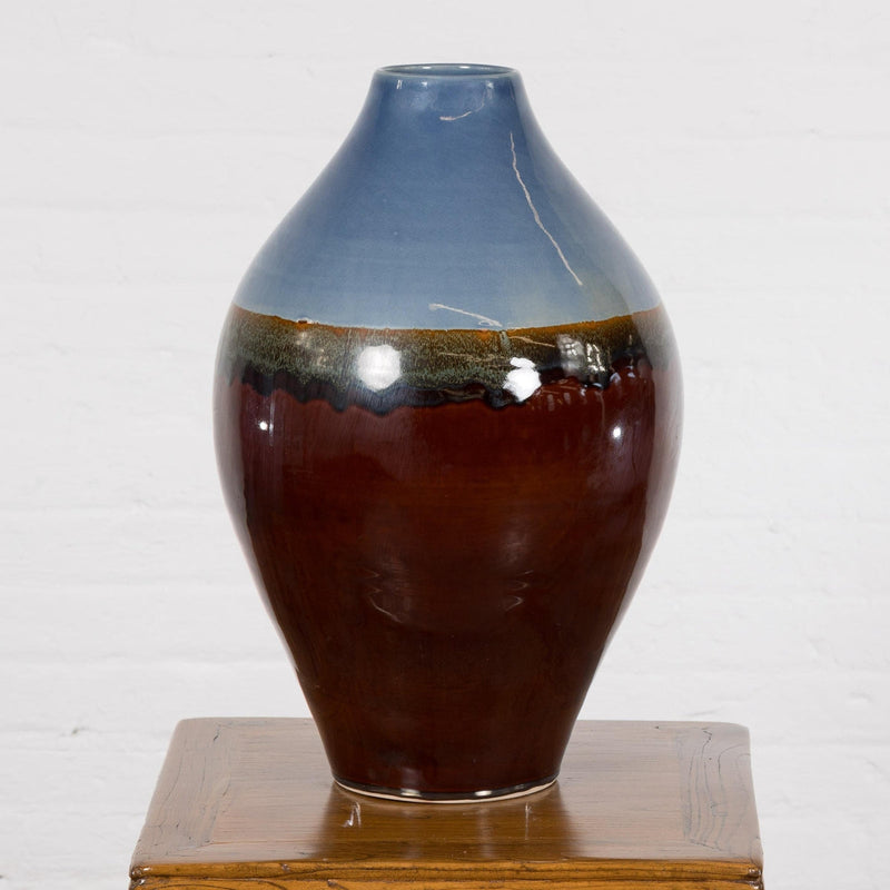 Contemporary Ceramic Vase with Blue & Brown Glaze-YN2029-11. Asian & Chinese Furniture, Art, Antiques, Vintage Home Décor for sale at FEA Home