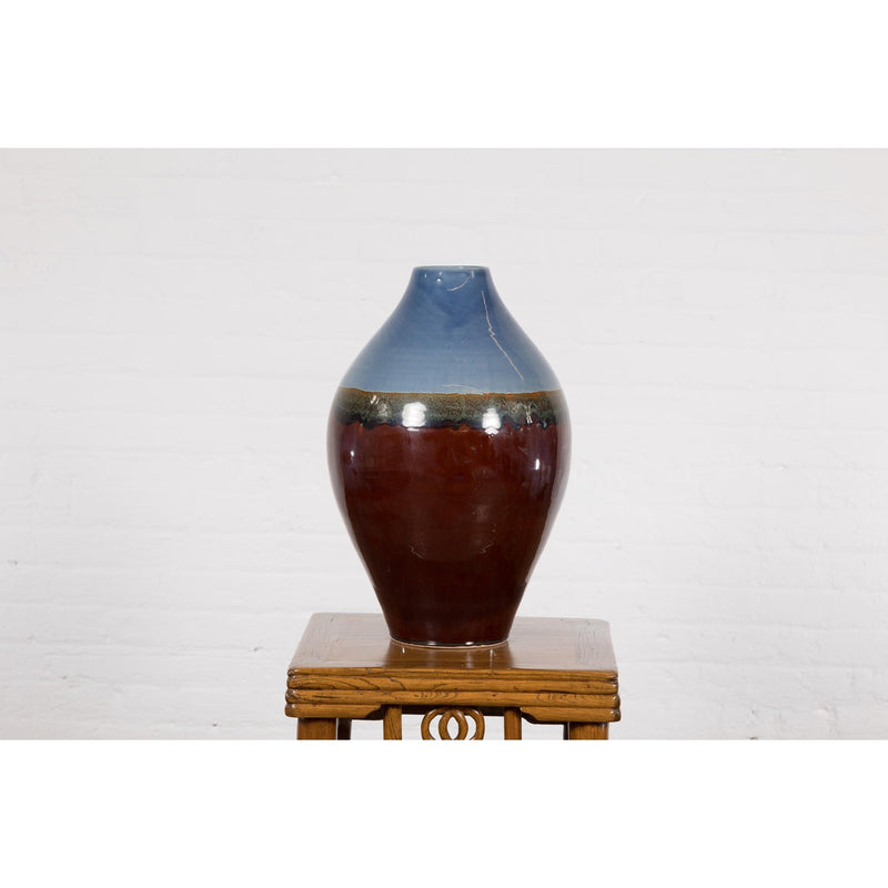 Contemporary Ceramic Vase with Blue & Brown Glaze-YN2029-2. Asian & Chinese Furniture, Art, Antiques, Vintage Home Décor for sale at FEA Home