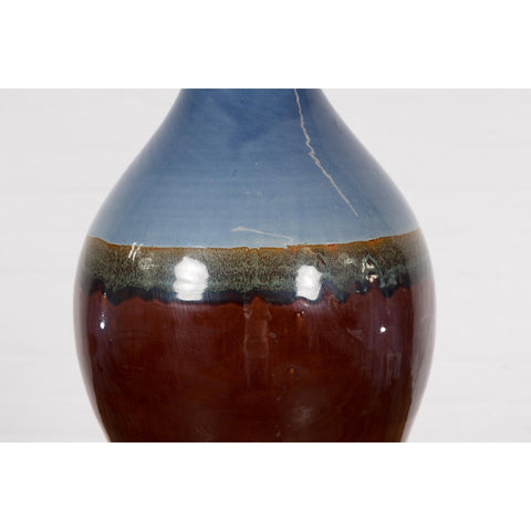 Contemporary Ceramic Vase with Blue & Brown Glaze