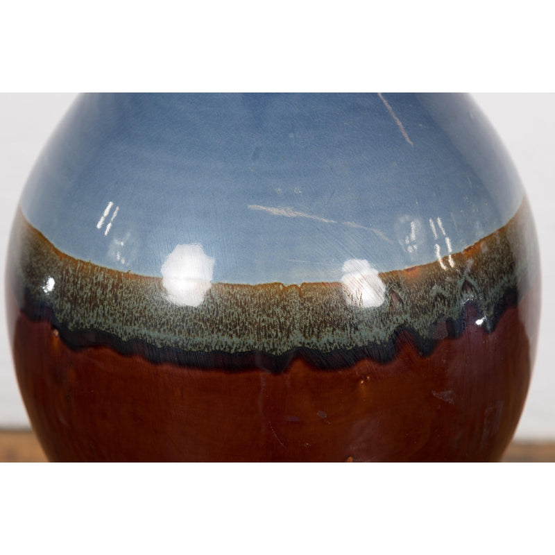 Contemporary Ceramic Vase with Blue & Brown Glaze-YN2029-8. Asian & Chinese Furniture, Art, Antiques, Vintage Home Décor for sale at FEA Home