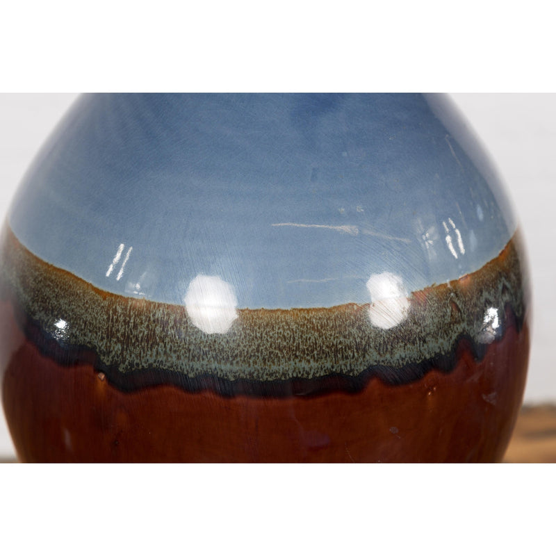 Contemporary Ceramic Vase with Blue & Brown Glaze-YN2029-9. Asian & Chinese Furniture, Art, Antiques, Vintage Home Décor for sale at FEA Home