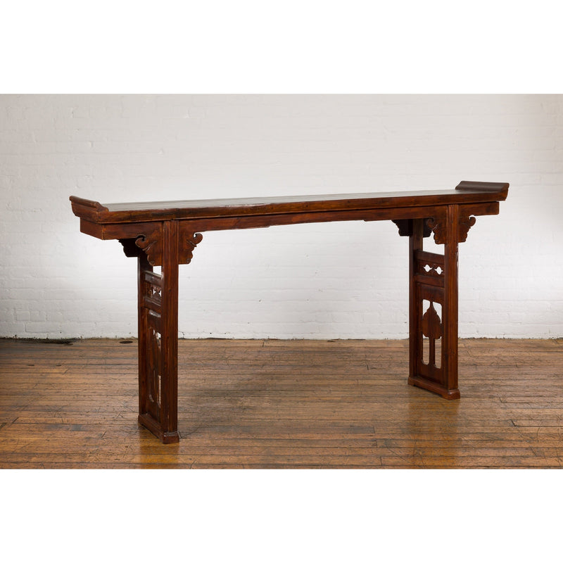 Chinese Late Qing Dynasty Altar Console Table with Lateral Pierced Tree Motifs-YN2114-14. Asian & Chinese Furniture, Art, Antiques, Vintage Home Décor for sale at FEA Home