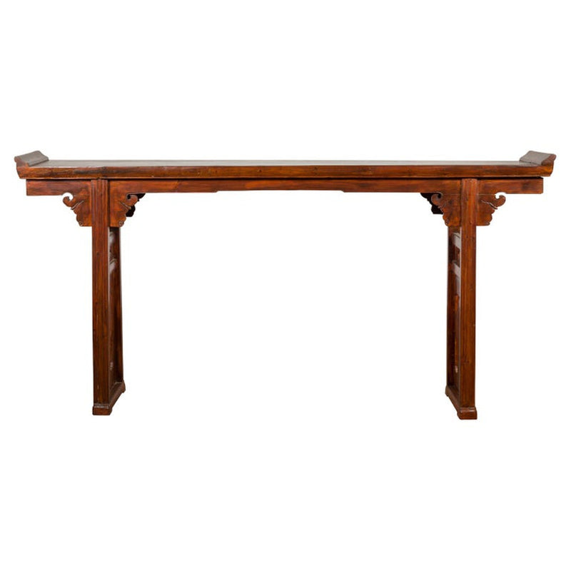 Chinese Late Qing Dynasty Altar Console Table with Lateral Pierced Tree Motifs-YN2114-1. Asian & Chinese Furniture, Art, Antiques, Vintage Home Décor for sale at FEA Home