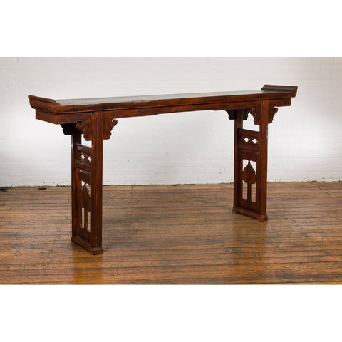 Chinese Late Qing Dynasty Altar Console Table with Lateral Pierced Tree Motifs-YN2114-2. Asian & Chinese Furniture, Art, Antiques, Vintage Home Décor for sale at FEA Home