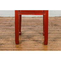 Late Qing Dynasty Red Lacquer Side Table with Single Drawer and Horse Hoof Feet