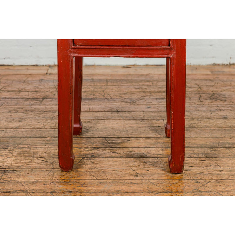 Late Qing Dynasty Red Lacquer Side Table with Single Drawer and Horse Hoof Feet-YN2118-5. Asian & Chinese Furniture, Art, Antiques, Vintage Home Décor for sale at FEA Home