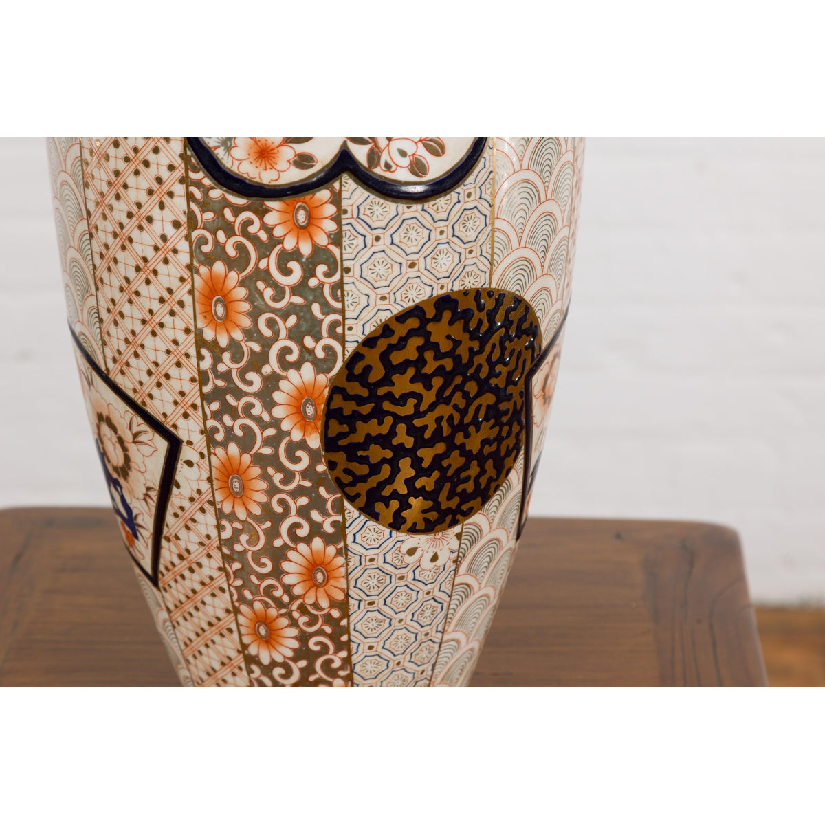 Arita Japanese Style Vase with Gold, Blue and Orange Floral Motifs-15. Asian &amp; Chinese Furniture, Art, Antiques, Vintage Home Décor for sale at FEA Home