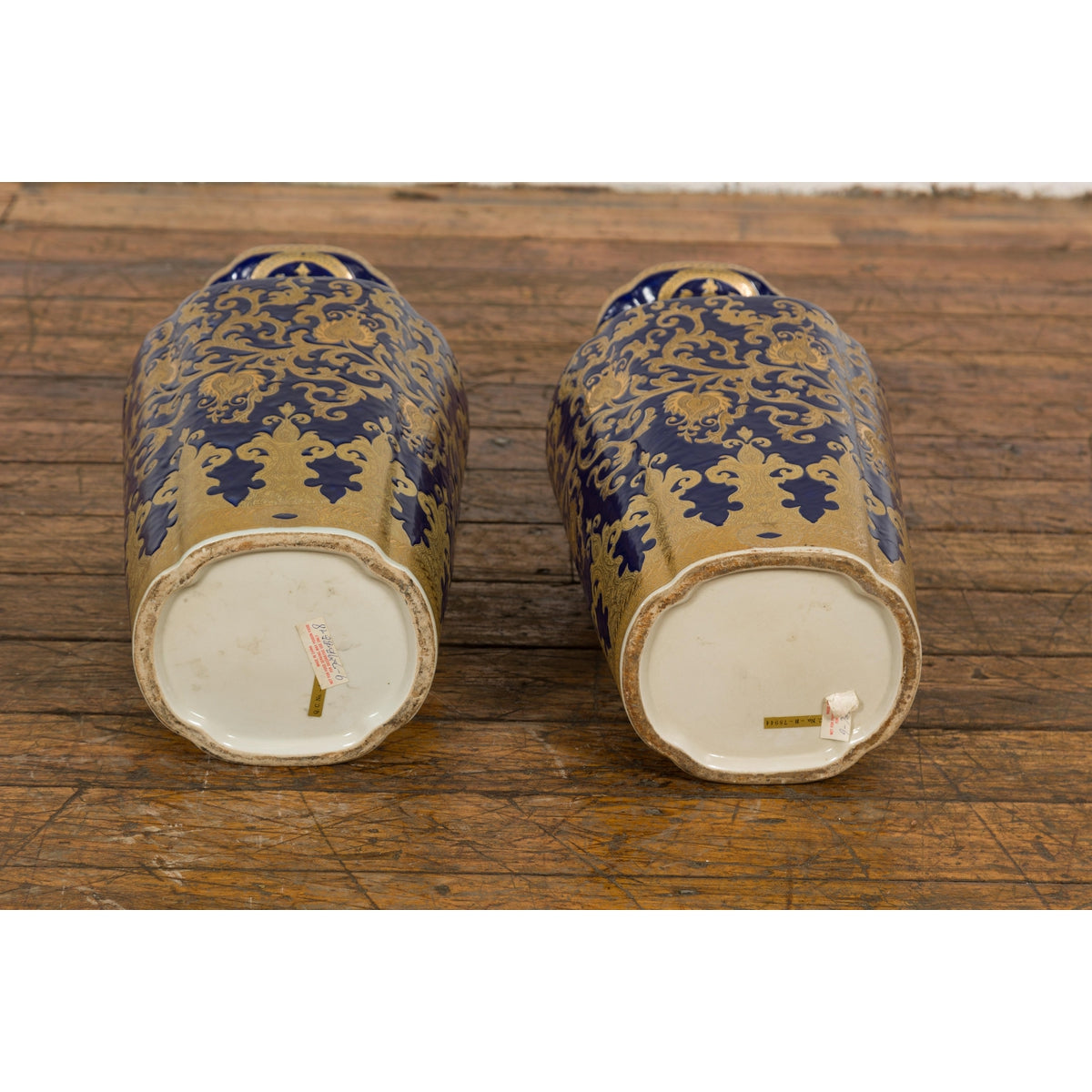 Pair of Dark Blue and Gold Vintage Vases with Intricate Design-18. Asian &amp; Chinese Furniture, Art, Antiques, Vintage Home Décor for sale at FEA Home