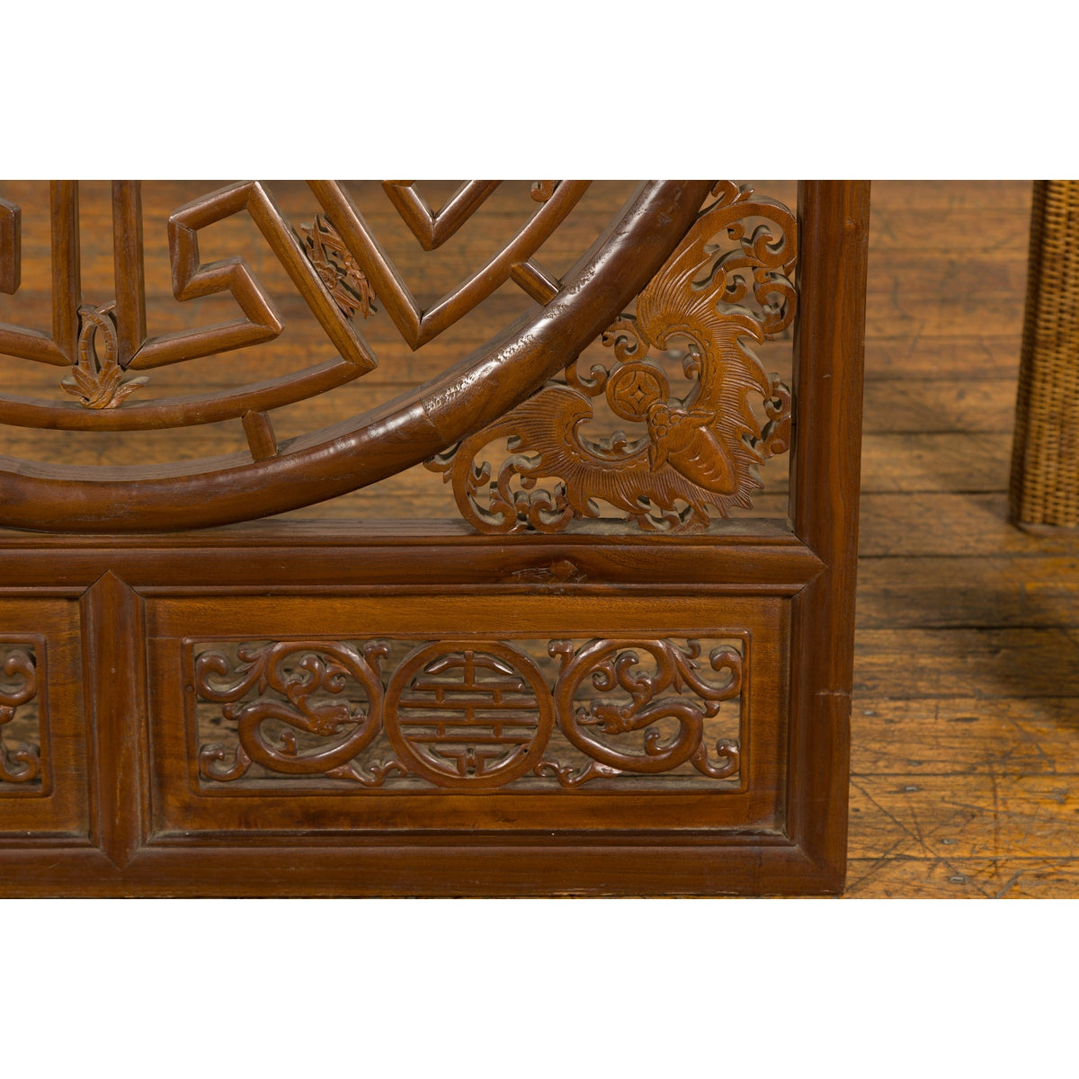 Chinese Late Qing Dynasty Fretwork Panel with Phoenix, Bats and Geometric Maze-11. Asian &amp; Chinese Furniture, Art, Antiques, Vintage Home Décor for sale at FEA Home