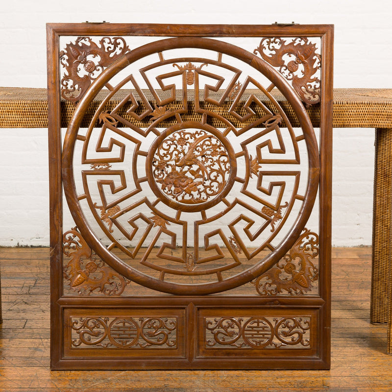 Chinese Late Qing Dynasty Fretwork Panel with Phoenix, Bats and Geometric Maze-YN2322-2. Asian & Chinese Furniture, Art, Antiques, Vintage Home Décor for sale at FEA Home