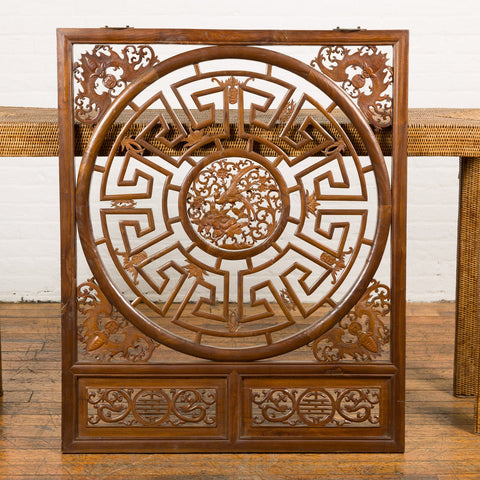 Chinese Late Qing Dynasty Fretwork Panel with Phoenix, Bats and Geometric Maze-2. Asian & Chinese Furniture, Art, Antiques, Vintage Home Décor for sale at FEA Home