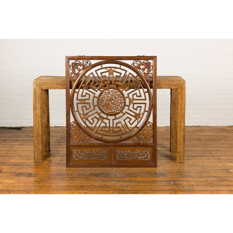Chinese Late Qing Dynasty Fretwork Panel with Phoenix, Bats and Geometric Maze-3. Asian & Chinese Furniture, Art, Antiques, Vintage Home Décor for sale at FEA Home