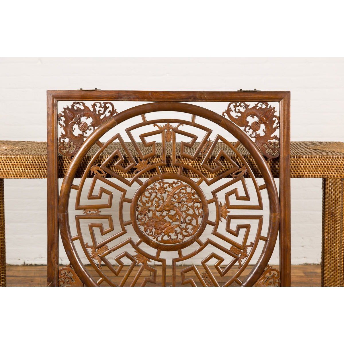Chinese Late Qing Dynasty Fretwork Panel with Phoenix, Bats and Geometric Maze-4. Asian &amp; Chinese Furniture, Art, Antiques, Vintage Home Décor for sale at FEA Home
