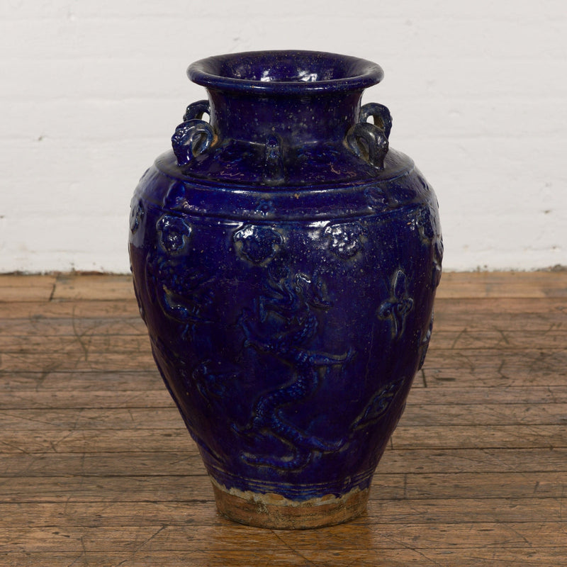 19th Century Qing Dynasty Chinese Cobalt Blue Martaban Jar with Dragon Motif-YN2377-11. Asian & Chinese Furniture, Art, Antiques, Vintage Home Décor for sale at FEA Home