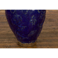 19th Century Qing Dynasty Chinese Cobalt Blue Martaban Jar with Dragon Motif