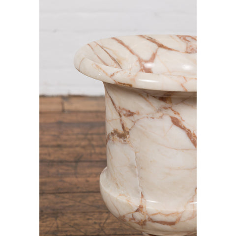 Neoclassical Style White and Red Veined Marble Planter with Stepped Round Base-YN2380-10. Asian & Chinese Furniture, Art, Antiques, Vintage Home Décor for sale at FEA Home