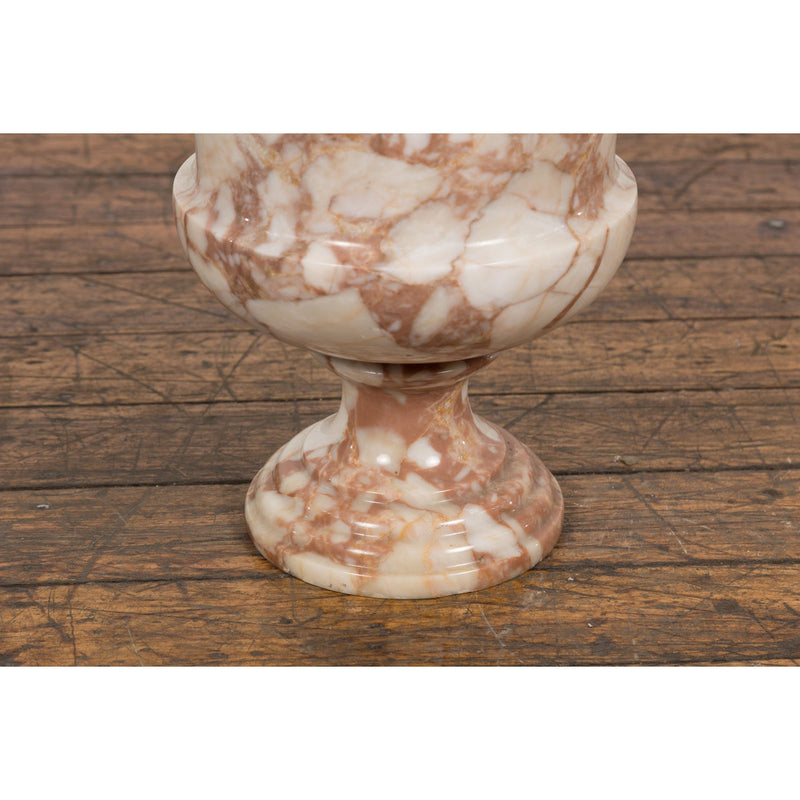 Neoclassical Style White and Red Veined Marble Planter with Stepped Round Base-YN2380-14. Asian & Chinese Furniture, Art, Antiques, Vintage Home Décor for sale at FEA Home