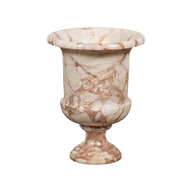 Neoclassical Style White and Red Veined Marble Planter with Stepped Round Base-YN2380-1. Asian & Chinese Furniture, Art, Antiques, Vintage Home Décor for sale at FEA Home