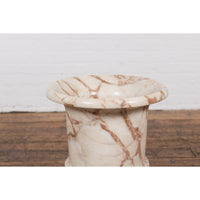 Neoclassical Style White and Red Veined Marble Planter with Stepped Round Base