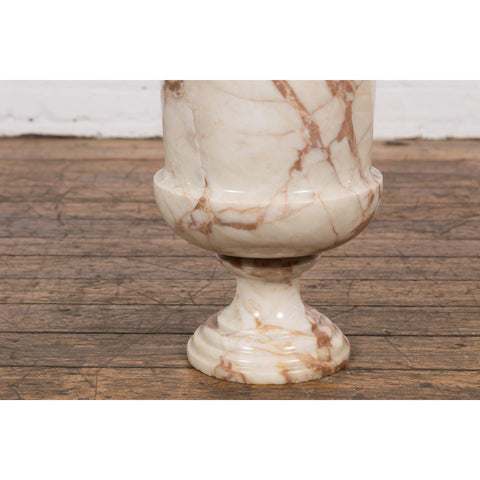 Neoclassical Style White and Red Veined Marble Planter with Stepped Round Base-YN2380-9. Asian & Chinese Furniture, Art, Antiques, Vintage Home Décor for sale at FEA Home