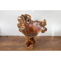 Vintage Chinese Hand Crafted Camphor Wood Root Chair with Light Varnish