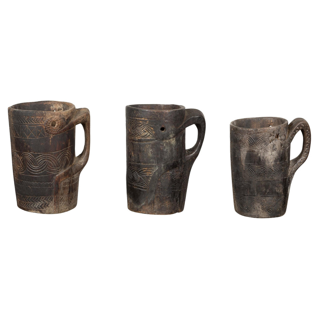 19th Century Naga Milk Jugs with Carved Décor and Rustic Character, Sold Each