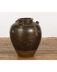 Thai Brown Glazed Ceramic Vase with Loop Handles and Cream Dotted Décor-16. Asian & Chinese Furniture, Art, Antiques, Vintage Home Décor for sale at FEA Home