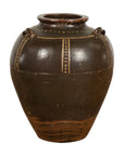 Thai Brown Glazed Ceramic Vase with Loop Handles and Cream Dotted Décor-1. Asian & Chinese Furniture, Art, Antiques, Vintage Home Décor for sale at FEA Home