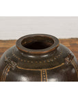 Thai Brown Glazed Ceramic Vase with Loop Handles and Cream Dotted Décor-5. Asian & Chinese Furniture, Art, Antiques, Vintage Home Décor for sale at FEA Home
