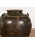 Thai Brown Glazed Ceramic Vase with Loop Handles and Cream Dotted Décor-8. Asian & Chinese Furniture, Art, Antiques, Vintage Home Décor for sale at FEA Home