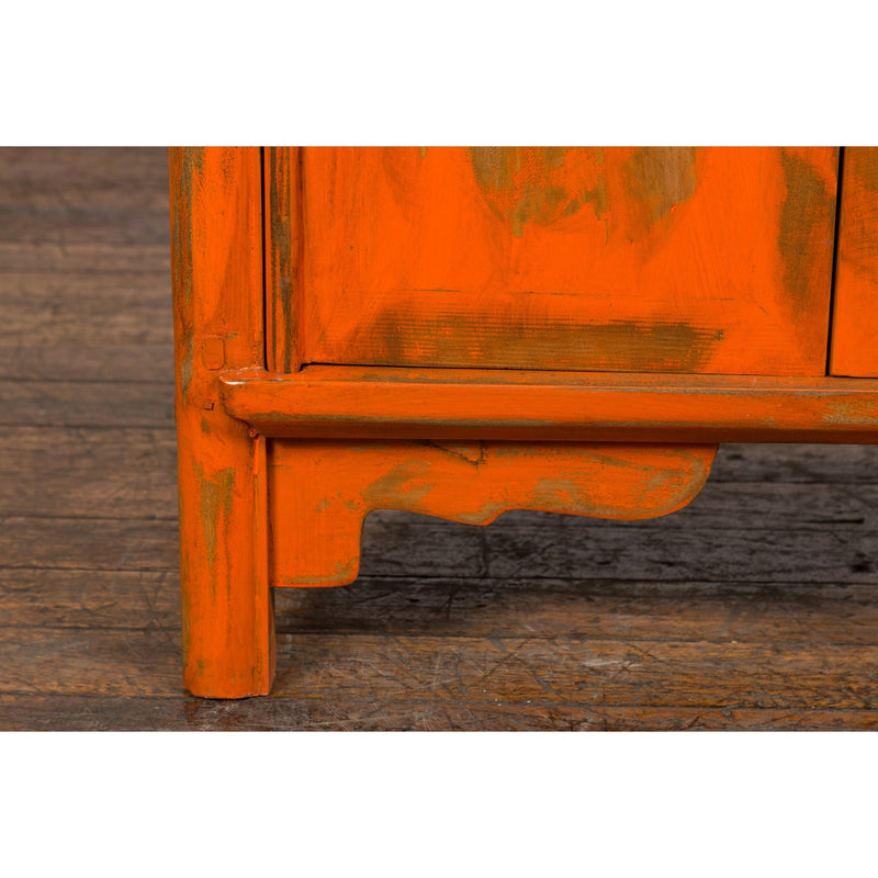 Chinese Late Qing Dynasty Elm Side Cabinet with Custom Orange Lacquer-YN2589-10. Asian & Chinese Furniture, Art, Antiques, Vintage Home Décor for sale at FEA Home