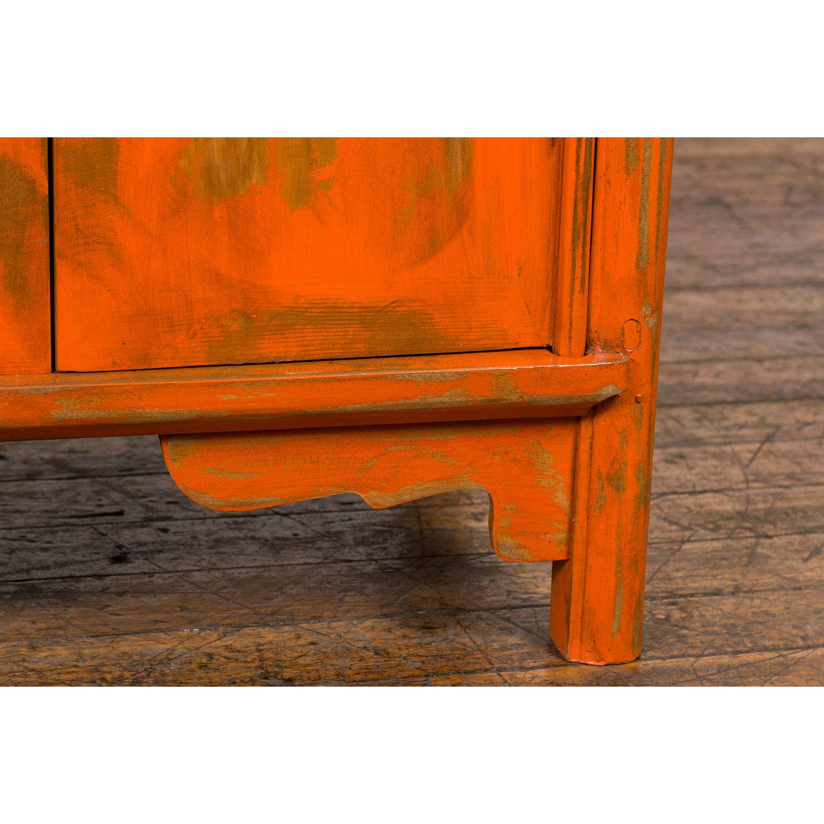 Chinese Late Qing Dynasty Elm Side Cabinet with Custom Orange Lacquer-11. Asian &amp; Chinese Furniture, Art, Antiques, Vintage Home Décor for sale at FEA Home