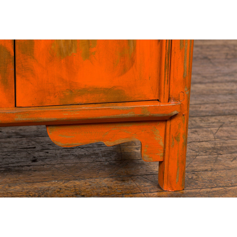 Chinese Late Qing Dynasty Elm Side Cabinet with Custom Orange Lacquer-YN2589-11. Asian & Chinese Furniture, Art, Antiques, Vintage Home Décor for sale at FEA Home