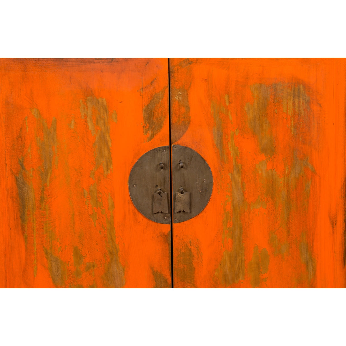 Chinese Late Qing Dynasty Elm Side Cabinet with Custom Orange Lacquer-12. Asian &amp; Chinese Furniture, Art, Antiques, Vintage Home Décor for sale at FEA Home