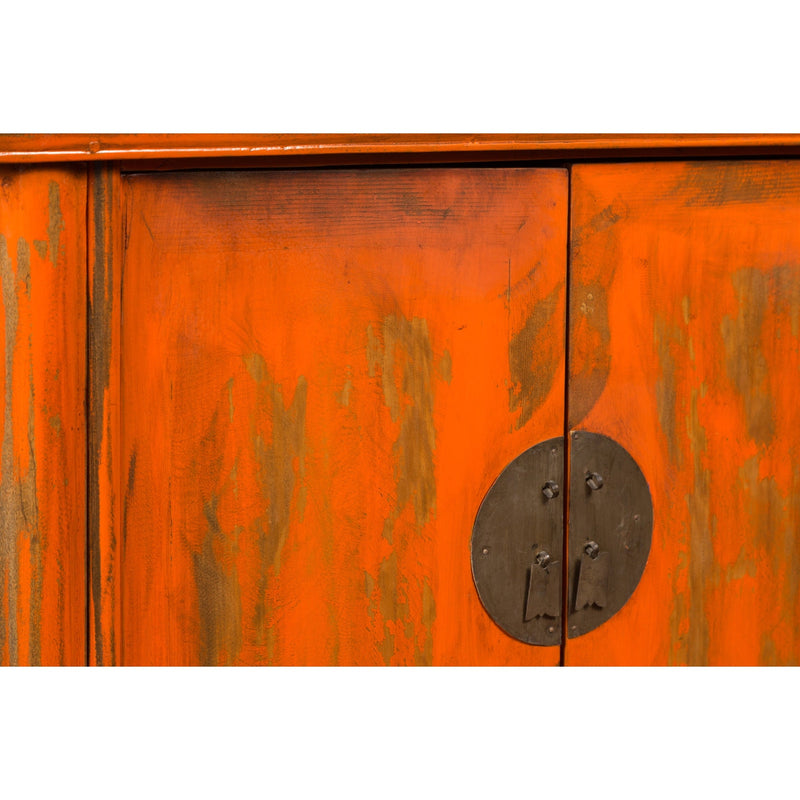 Chinese Late Qing Dynasty Elm Side Cabinet with Custom Orange Lacquer-YN2589-13. Asian & Chinese Furniture, Art, Antiques, Vintage Home Décor for sale at FEA Home